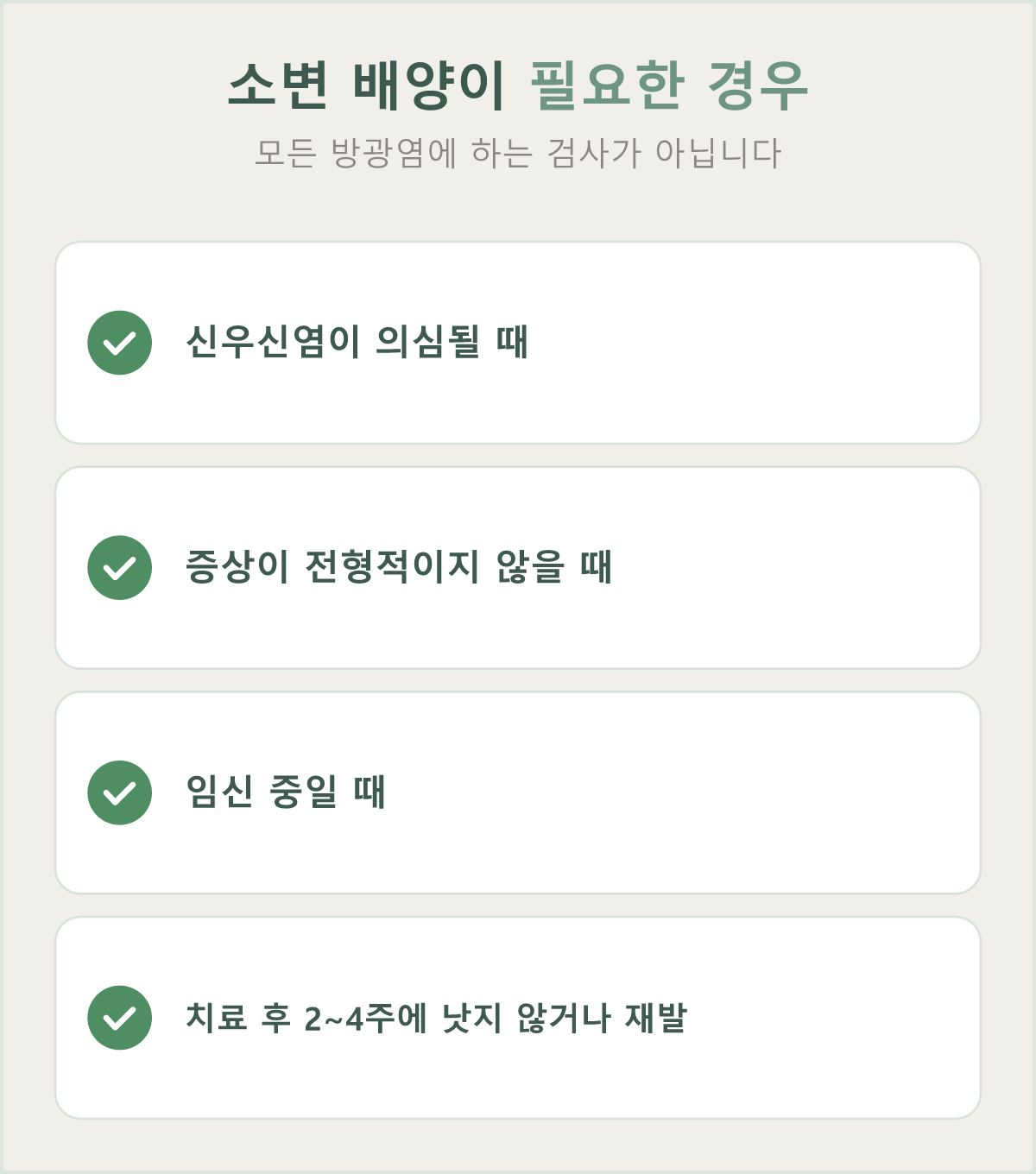 신우신염 의심·비전형 증상·임신·치료 후 미호전 등 소변 배양이 필요한 경우