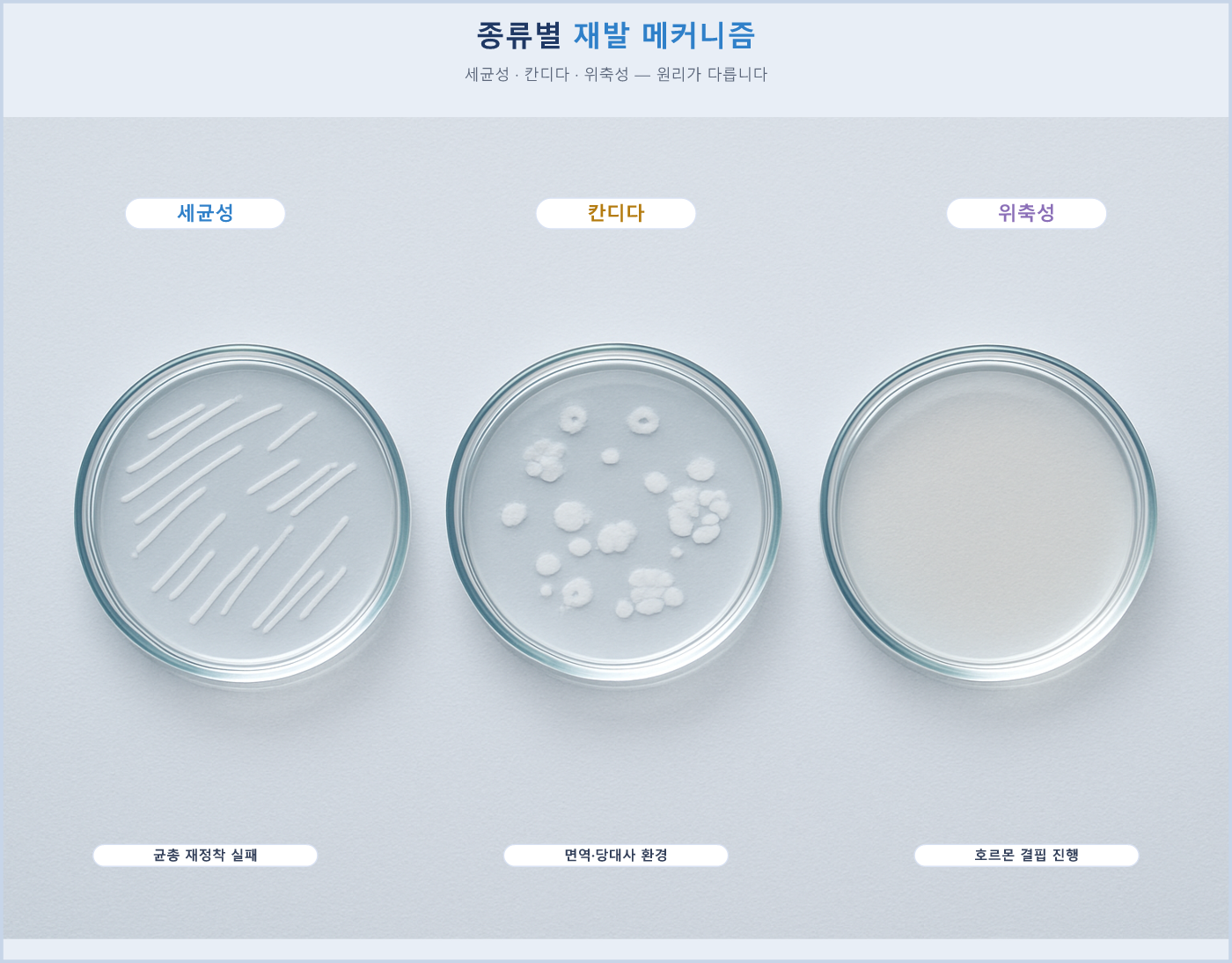 세균성·칸디다·위축성 질염은 재발 메커니즘이 서로 다릅니다